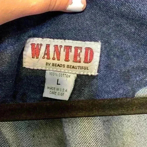 Wanted by Beads Beautiful fringe denim jacket sz L western cowgirlcore 90s - Picture 5 of 7